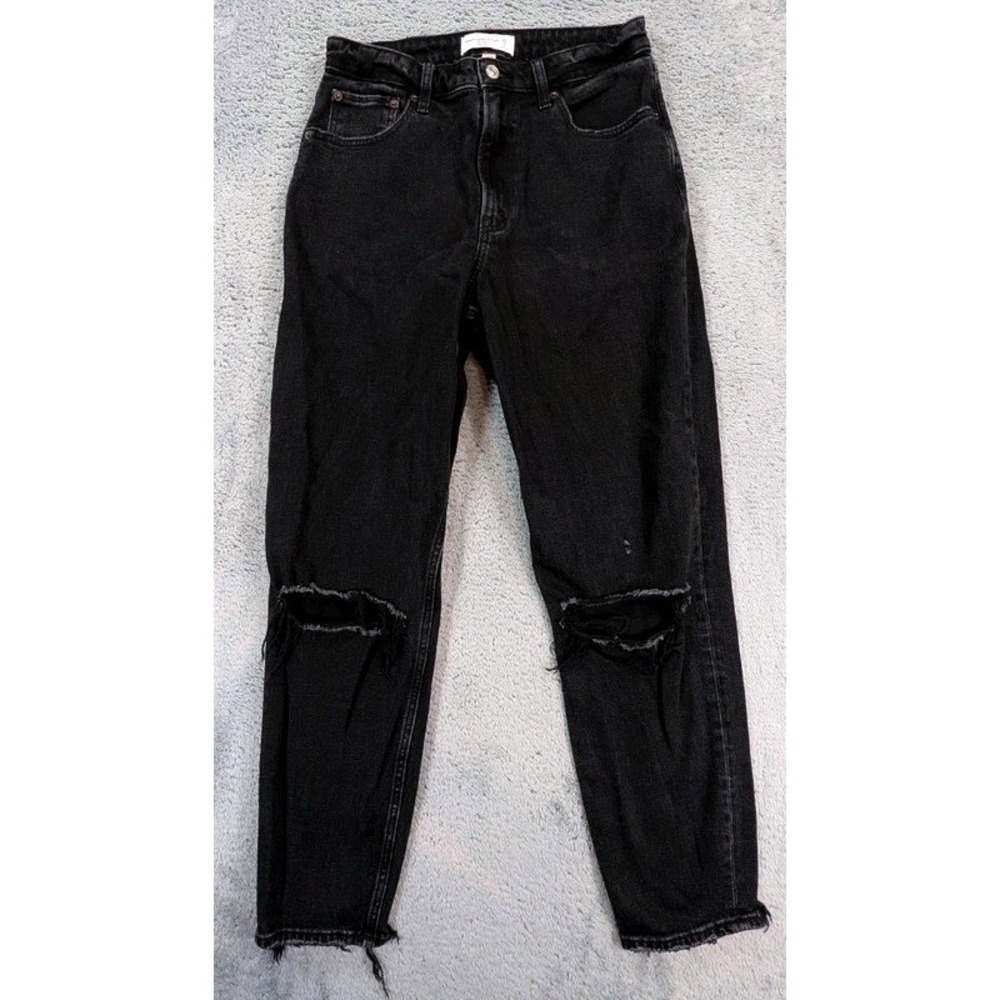 Abercrombie & Fitch Curve Love High Rise Mom Jeans Distressed Black 28/6L